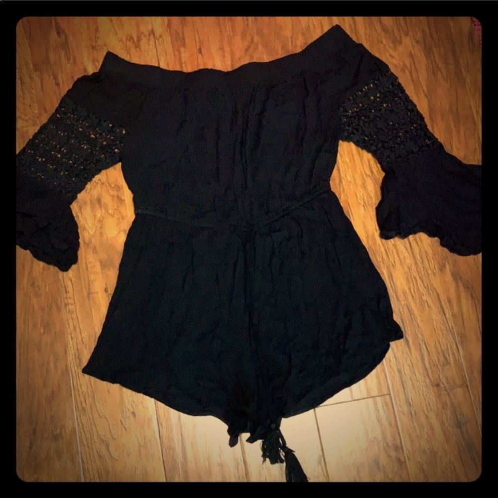 Drop Shoulder Black Romper